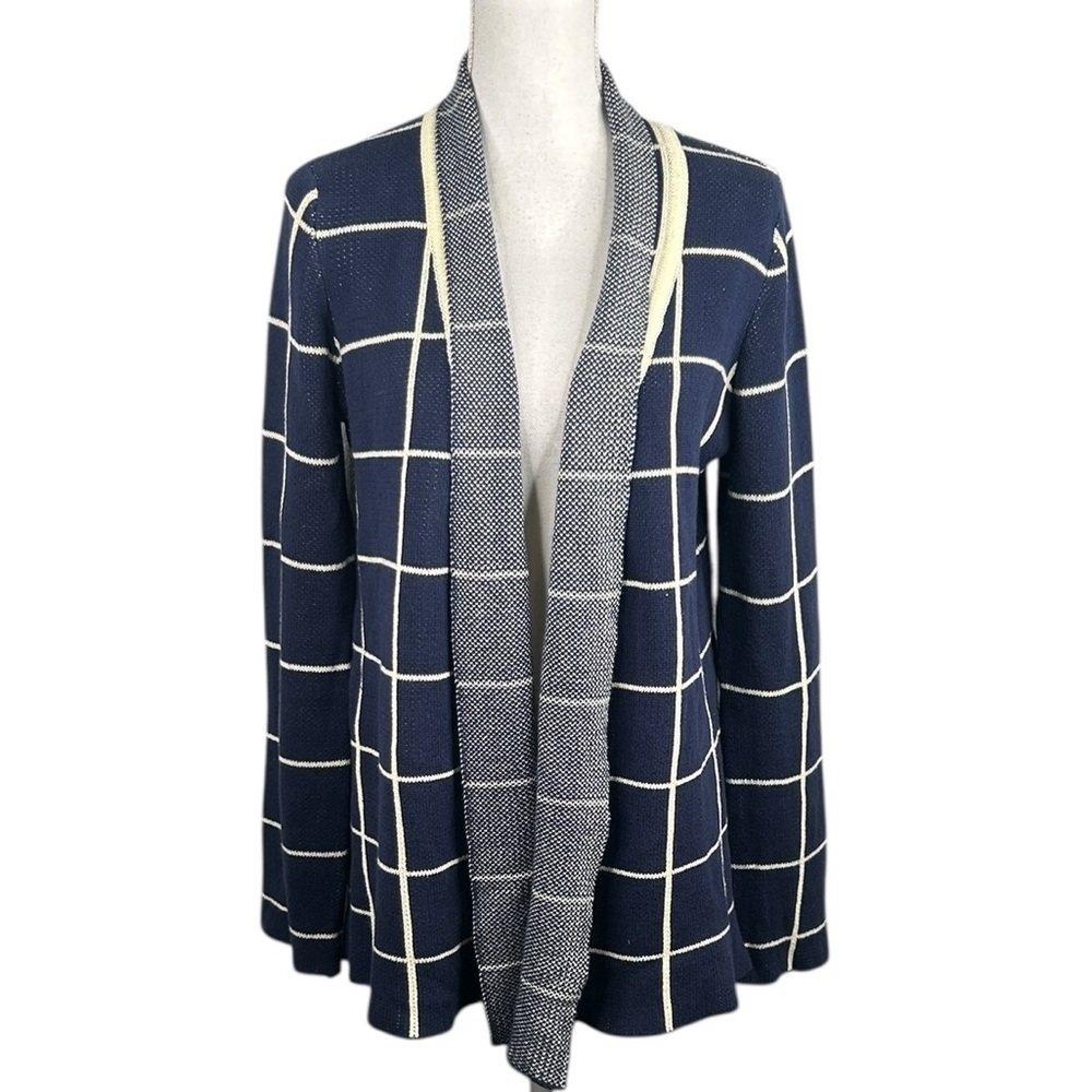 Modcloth Navy Blue & Cream Knit Classic Coastal Open Knit Cardigan Sweater Large